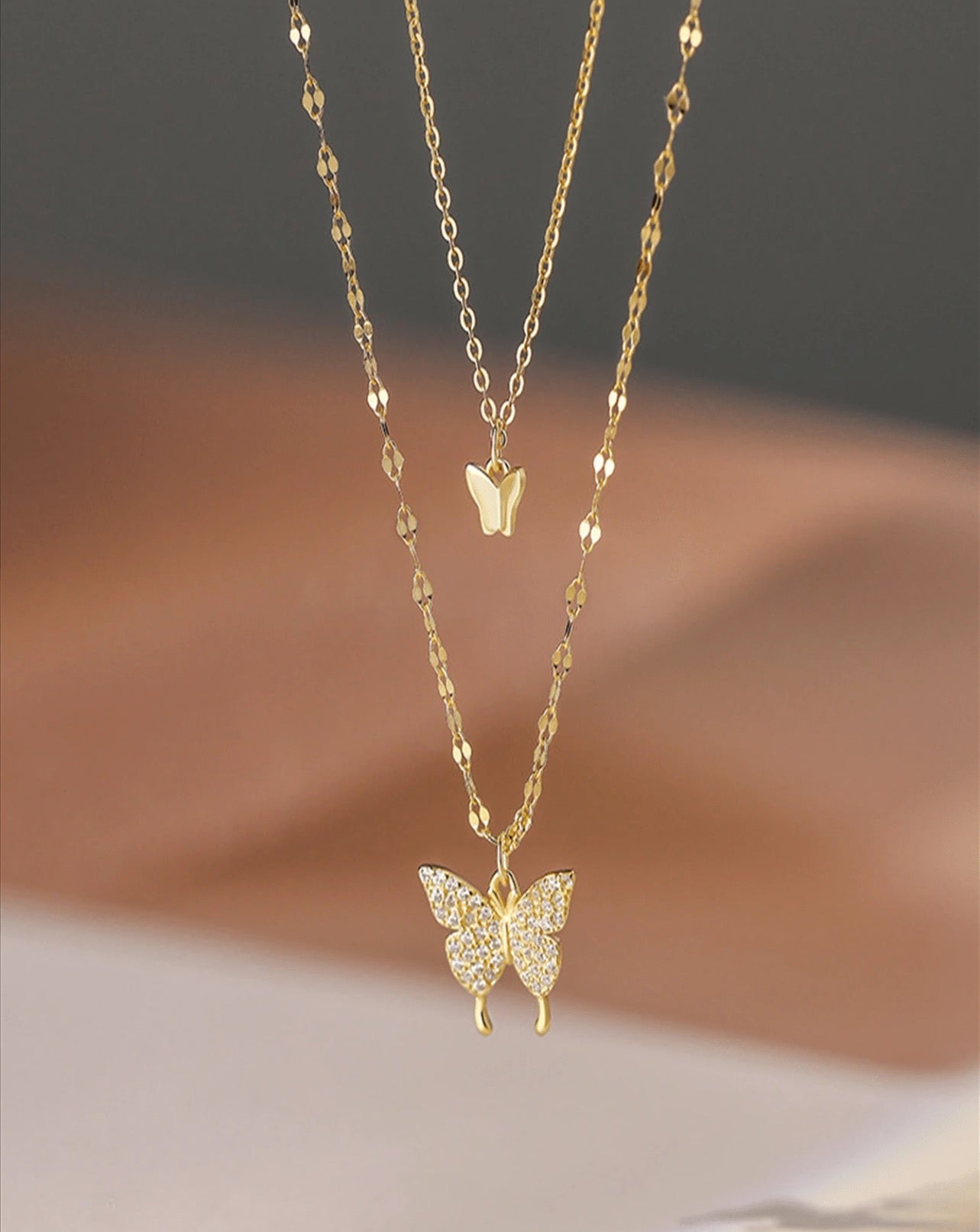 Gold Dual Butterfly Necklace