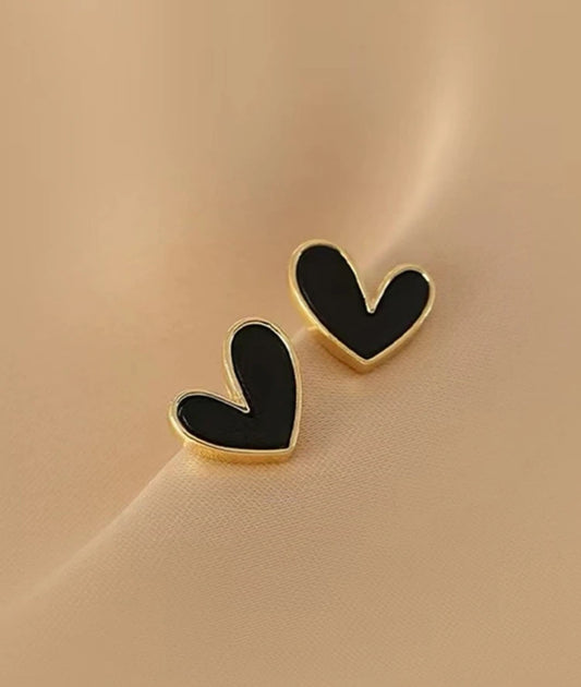 Studded Black Heart Earrings