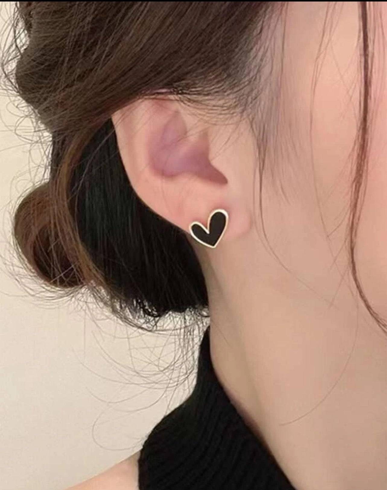 Studded Black Heart Earrings