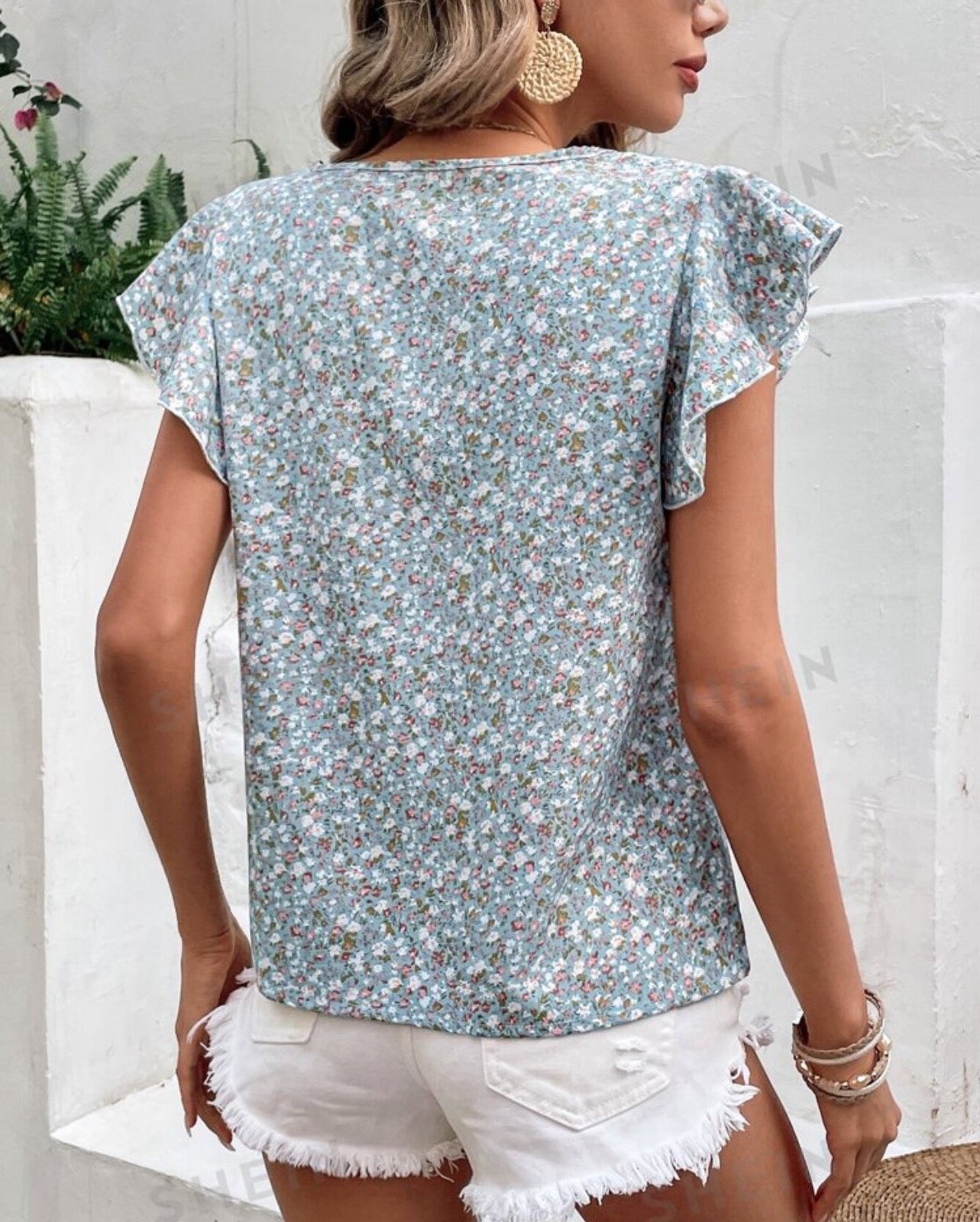 Floral Butterfly Sleeve Top