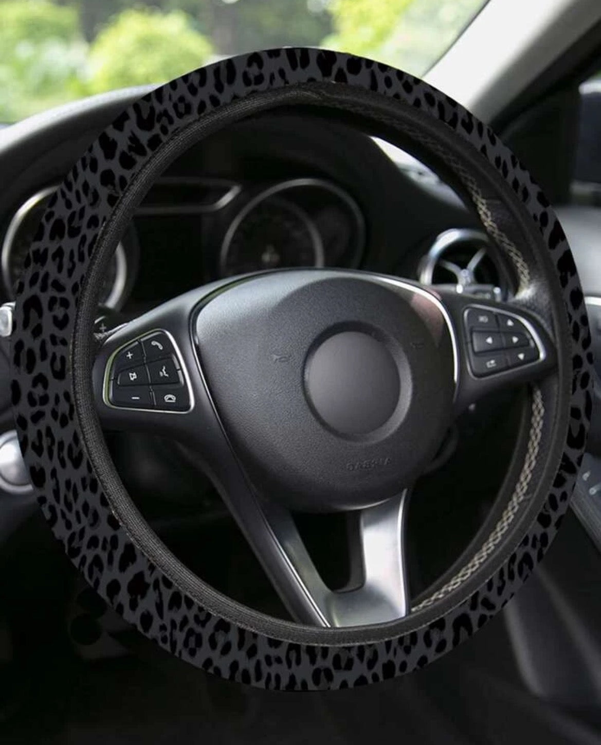 Black Leopard Steering Wheel Cover