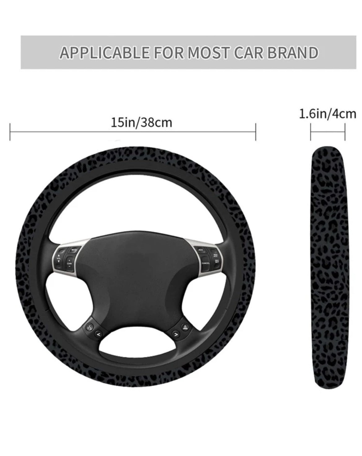 Black Leopard Steering Wheel Cover