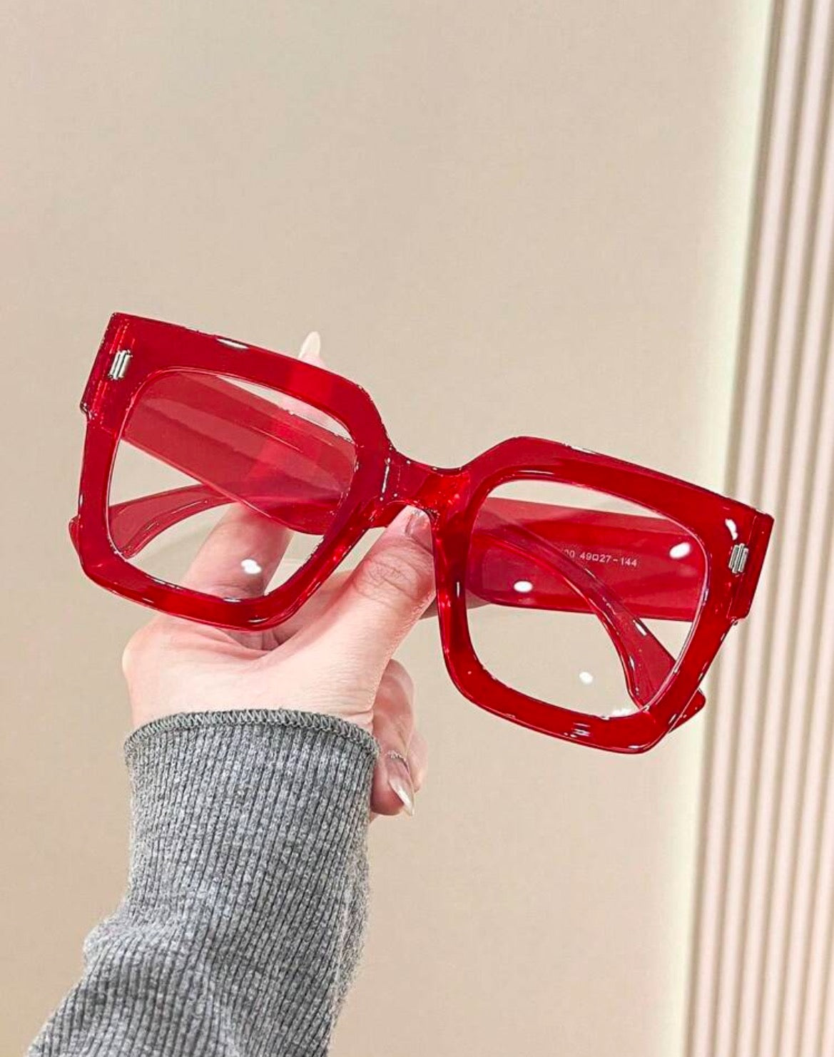 Lady in Red Blue Blockers