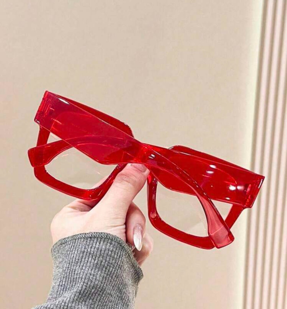 Lady in Red Blue Blockers