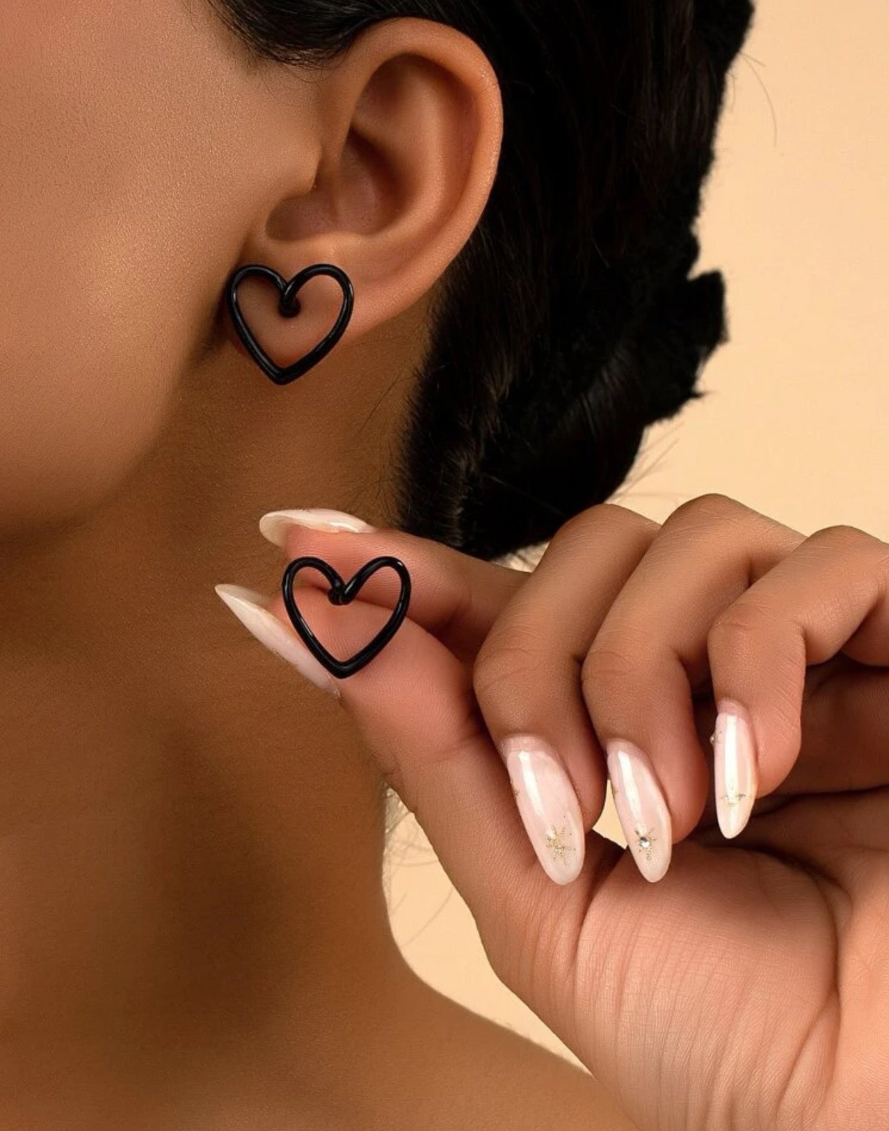 Black Studded Heart Earrings