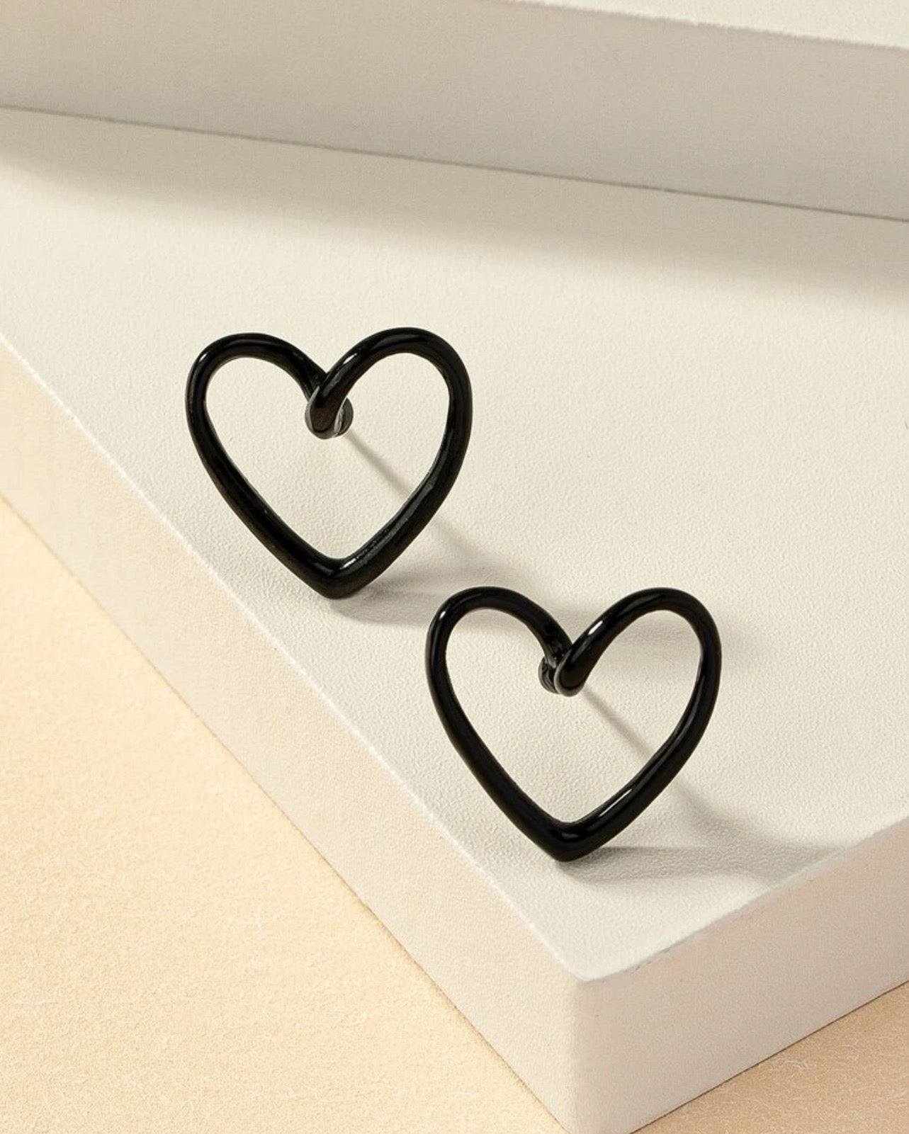 Black Studded Heart Earrings