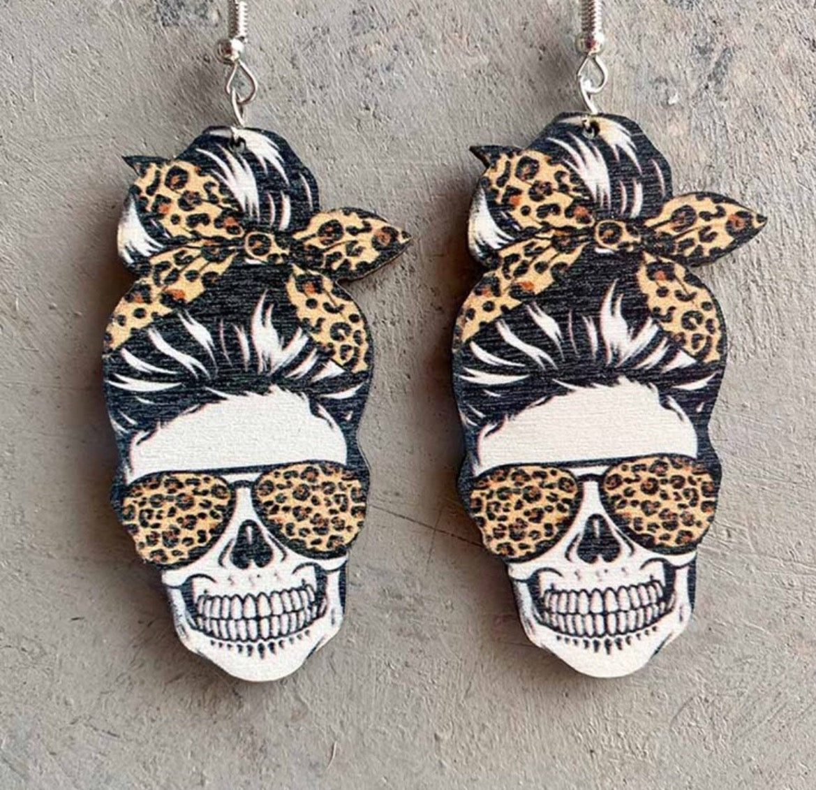 Leopard skull dangle earrings