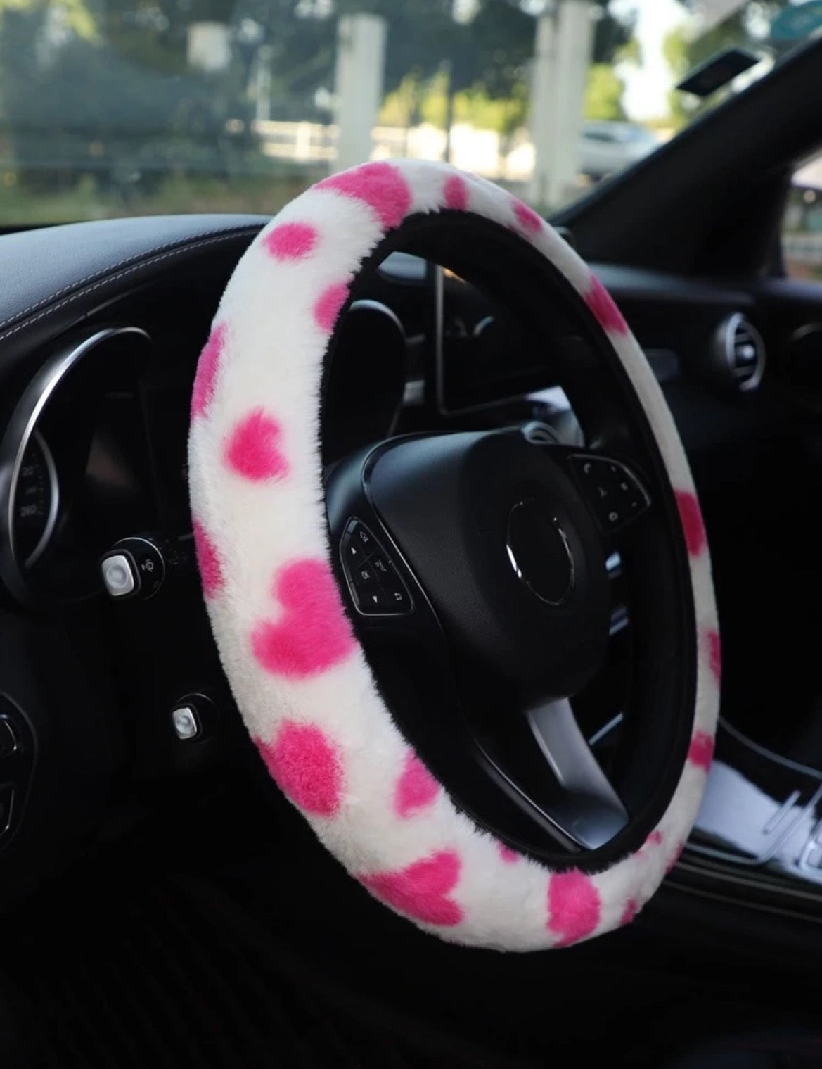 Fluffy Heart Steering Wheel Cover