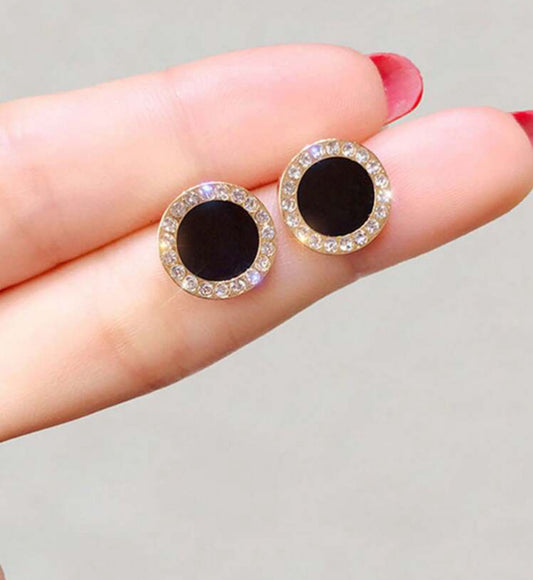 Black Studded Rhinestone Earrings