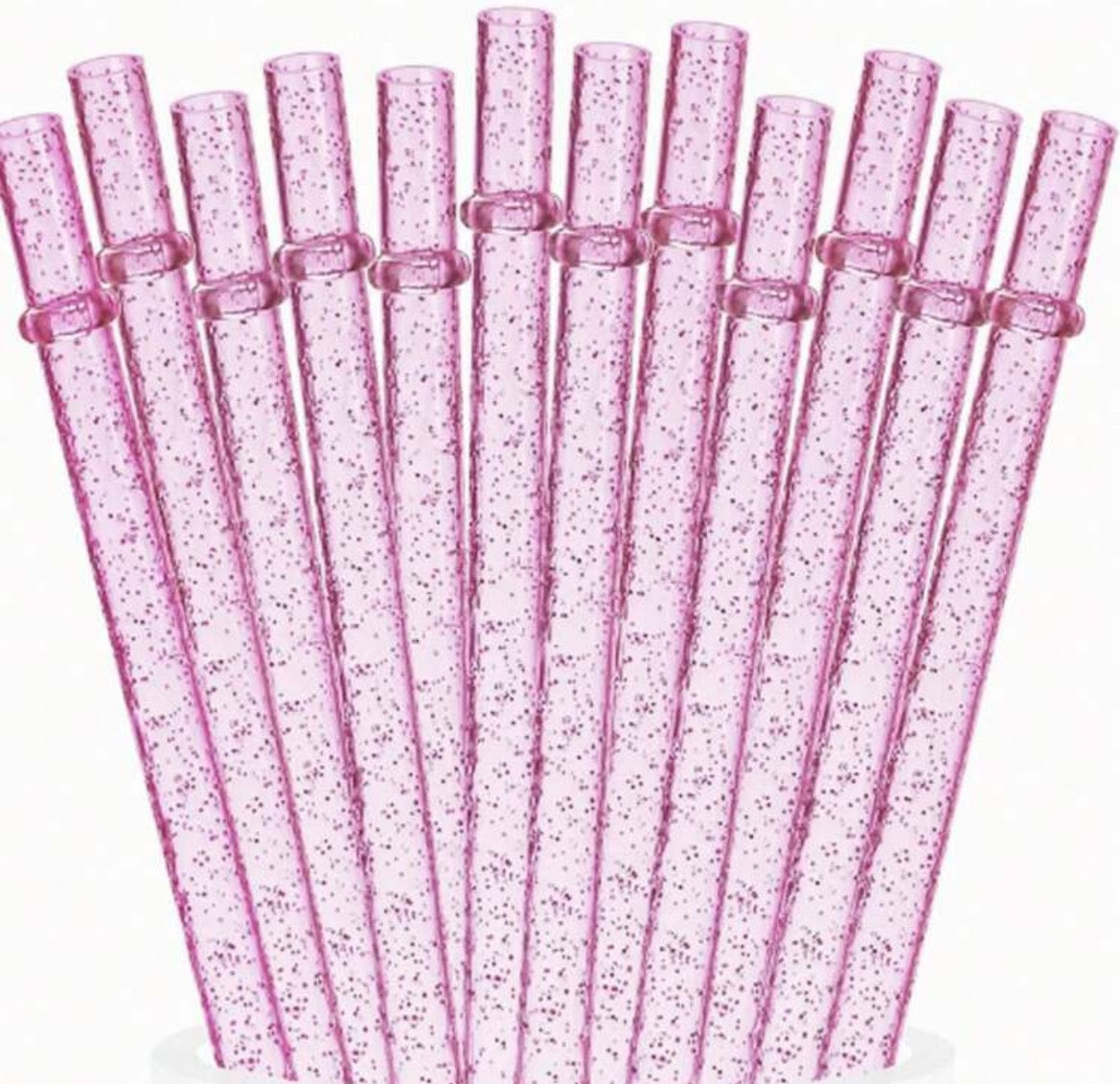 12pc Pink Glitter Reusable Straws