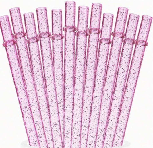 12pc Pink Glitter Reusable Straws