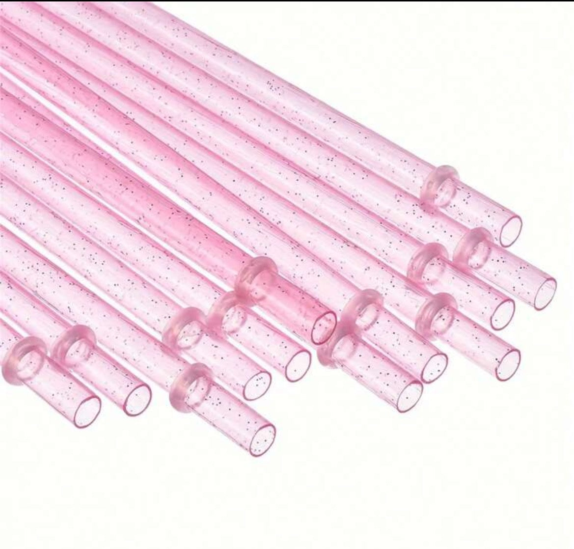 12pc Pink Glitter Reusable Straws