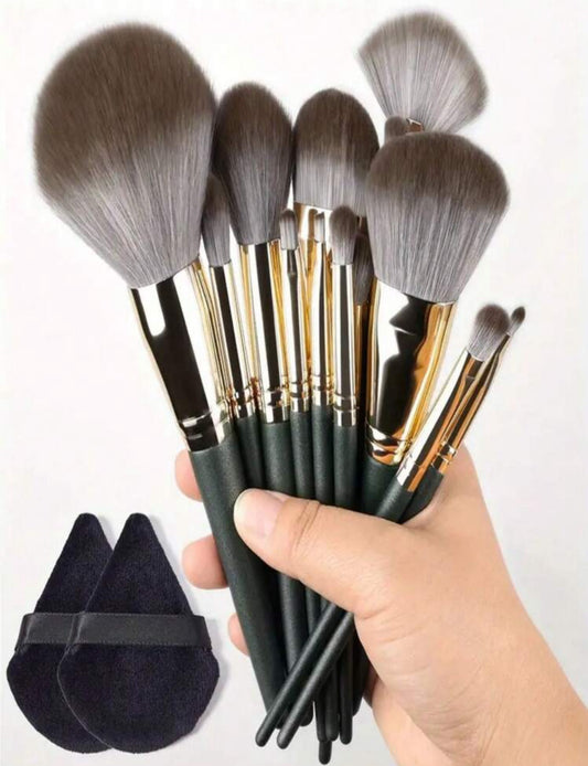 Dark Green 14pc Makeup Brush Set