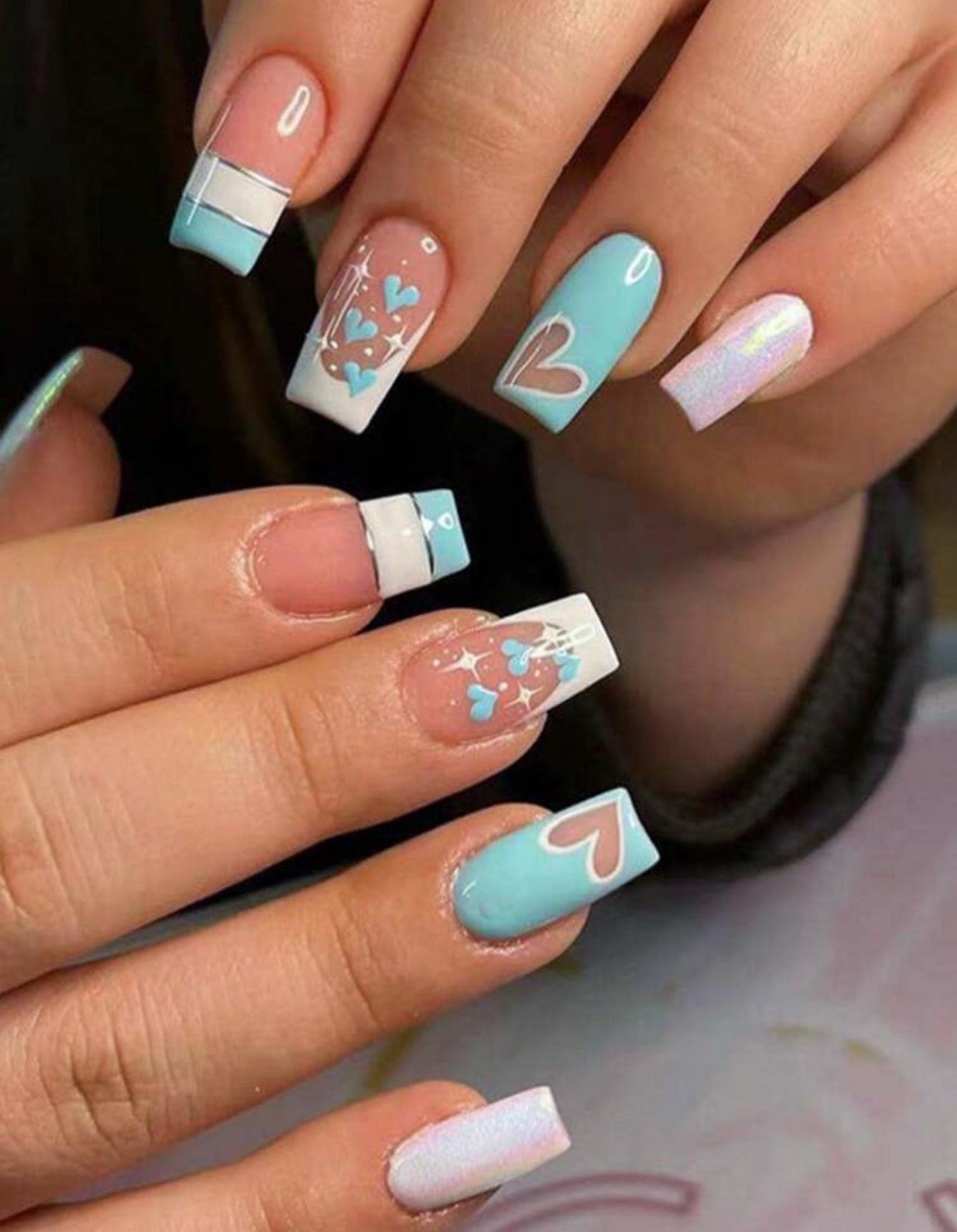 Teal Hearts Nail Kit (Medium)