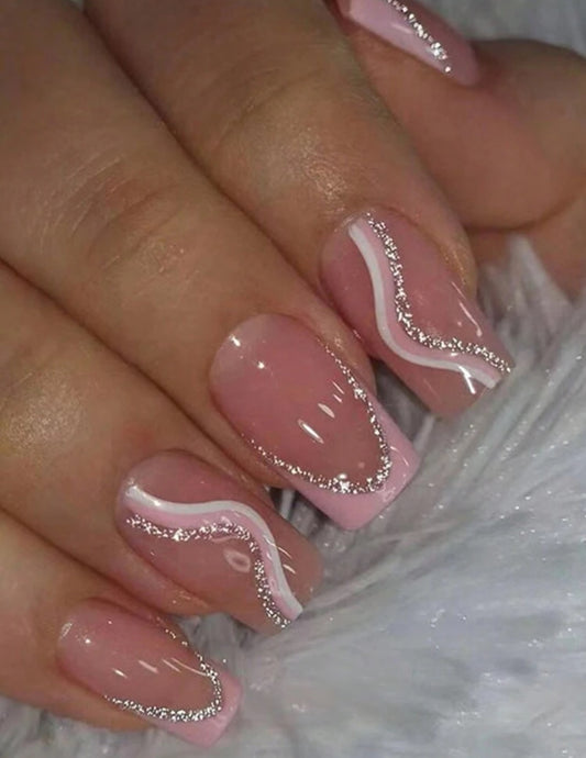 Pink-White-Glitter Nail Kit (Medium)